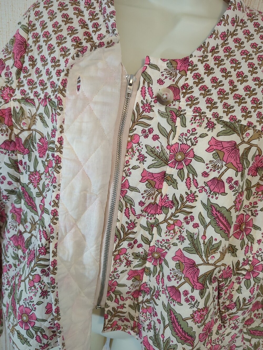 Anthropology dra Floral Quilted Cream & Pink Jacket - Picture 7 of 11